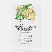 Gold Monstera Tropical Palm Wedding Welcome Acrylschild (Winkel)