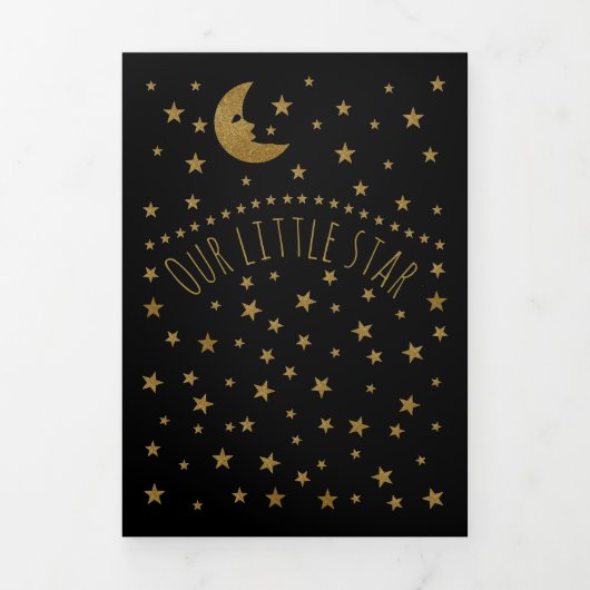 Gold Moon and Stars, 3 Foto Collage Baby Birth Dreifach Gefaltete Ankündigung (Cover)