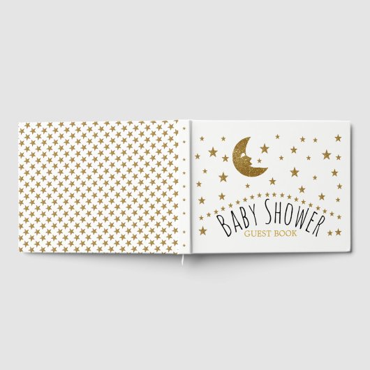 Gold Moon and Stars Baby Dusche Gästebuch (Voll)