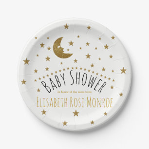 Gold Moon and Stars Baby Dusche Pappteller