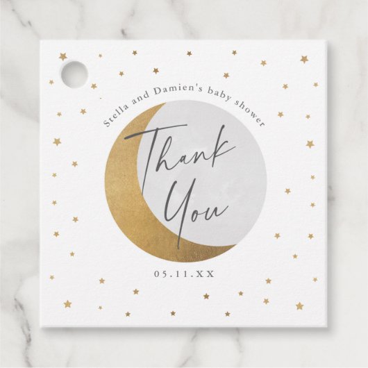 Gold Moon and Stars Baby Dusche Vielen Dank Geschenkanhänger (Vorderseite)