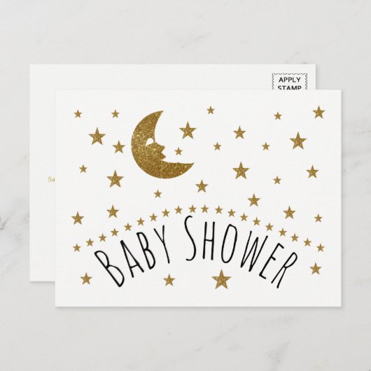 Gold Moon and Stars Baby Shower Einladung (Vorne/Hinten)