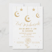 Gold Moon and Stars Eid Mubarak Invitation Einladung (Vorderseite)