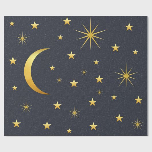 Gold Moon and Stars Geschenkpapier (Flach)