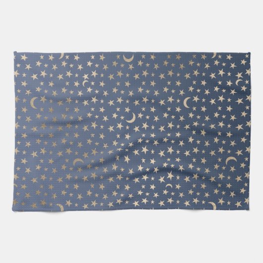 Gold Moon and Stars Night Sky Geschirrtuch (Horizontal)