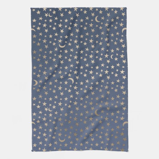 Gold Moon and Stars Night Sky Geschirrtuch (Vertikal)