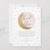 Gold Moon and Stars Pink Baby Dusche Vielen Dank Dankeskarte (Vorderseite)