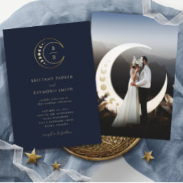 Gold Moon Blue Celestial Hochzeitseinladung Einladung