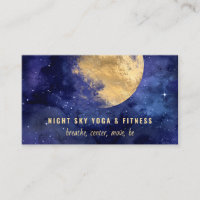Gold Moon Blue Watercolor Night Sky Nebel