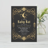 Gold Moon Gothic Baby Bat Lantern Baby Dusche Einladung (Stehend Vorderseite)