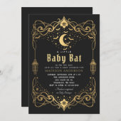 Gold Moon Gothic Baby Bat Lantern Baby Dusche Einladung (Vorne/Hinten)
