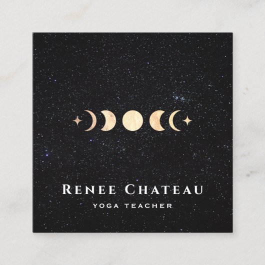 Gold Moon Phase Cosmos Stars Quadratische Visitenkarte (Vorderseite)