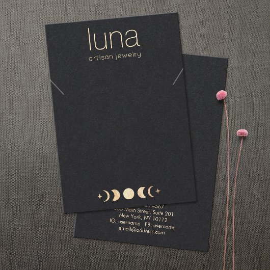 Gold Moon Phase Zodiac Necklace Display Holder Visitenkarte