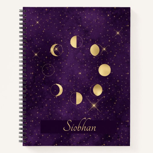 Gold Moon Phases Lila Stars Personalisiert Sketch Notizblock (Vorderseite)