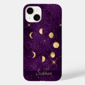Gold Moon Phasing Lila Stars Personalisiert Case-Mate iPhone Hülle (Rückseite)