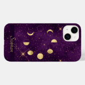 Gold Moon Phasing Lila Stars Personalisiert Case-Mate iPhone Hülle (Rückseite (Horizontal))