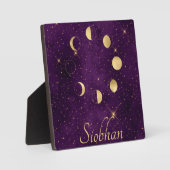 Gold Moon Phasing Lila Stars Personalisiert Fotoplatte (Vorderseite)