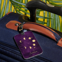 Gold Moon Phasing Lila Stars Personalisiert Gepäckanhänger