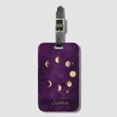 Gold Moon Phasing Lila Stars Personalisiert Gepäckanhänger (Vorderseite Vertikal)