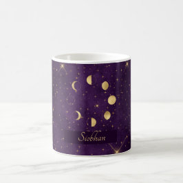 Gold Moon Phasing Lila Stars Personalisiert Kaffeetasse