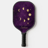 Gold Moon Phasing Lila Stars Personalisiert Pickleball Schläger (Rückseite)