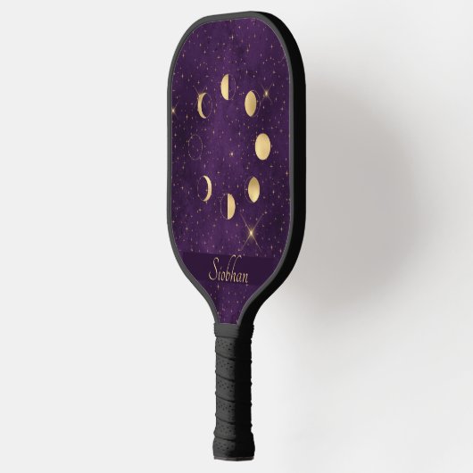 Gold Moon Phasing Lila Stars Personalisiert Pickleball Schläger (Links)