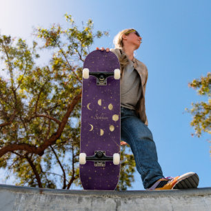 Gold Moon Phasing Lila Stars Personalisiert Skateboard