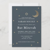 Gold Moon & Stars Navy Blue Bat Mitzvah Einladung (Vorderseite)