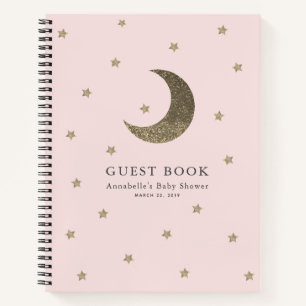 Gold Moon & Stars Pink Baby Shooting Guest Book Notizblock
