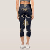 Gold Moon Sun Mandala Blue Night Sky Pattern Capri Leggings (Rückseite)