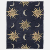 Gold Moon Sun Mandala Blue Night Sky Pattern Fleecedecke (Vorderseite)