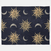 Gold Moon Sun Mandala Blue Night Sky Pattern Fleecedecke (Vorderseite (Horizontal))