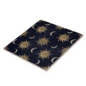 Gold Moon Sun Mandala Blue Night Sky Pattern Fliese (Seite)
