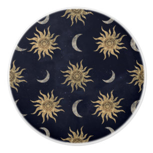 Gold Moon Sun Mandala Blue Night Sky Pattern Keramikknauf