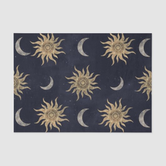 Gold Moon Sun Mandala Blue Night Sky Pattern Seidenpapier (Vorderseite)