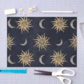 Gold Moon Sun Mandala Blue Night Sky Pattern Seidenpapier (Handwerk)