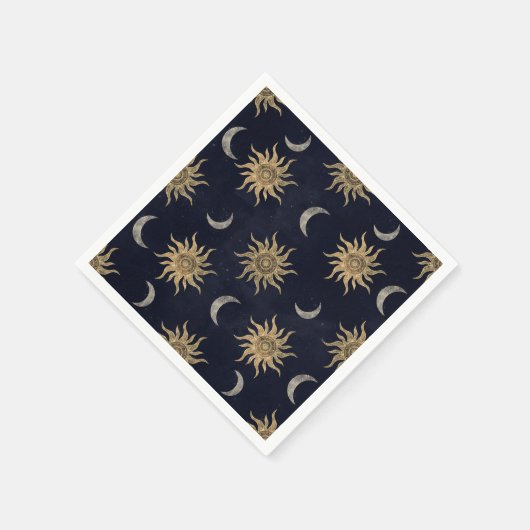 Gold Moon Sun Mandala Blue Night Sky Pattern Serviette (Ecke)