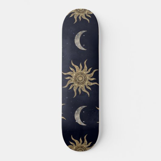 Gold Moon Sun Mandala Blue Night Sky Pattern Skateboard (Vorderseite)