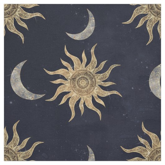 Gold Moon Sun Mandala Blue Night Sky Pattern Stoff (Muster)