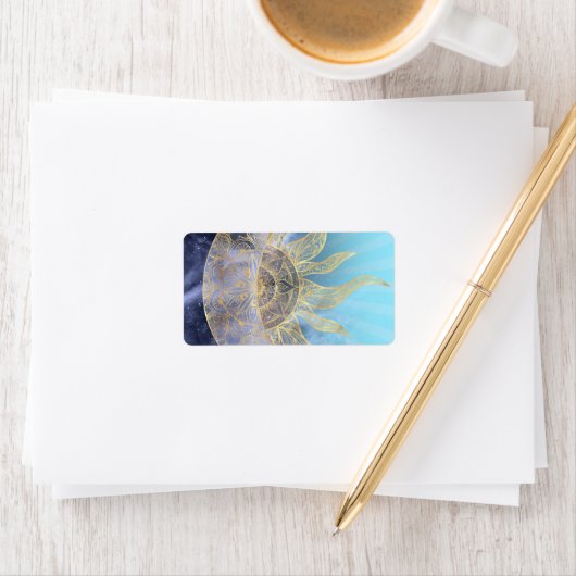 Gold Moon Sun Mandala Celestial Design Adressaufkleber (Insitu)