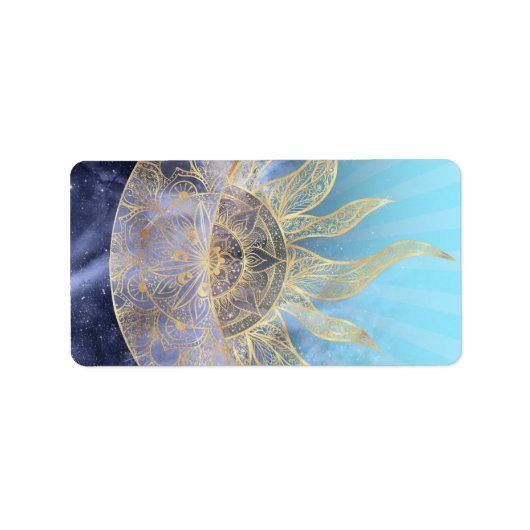 Gold Moon Sun Mandala Celestial Design Adressaufkleber (Vorne)