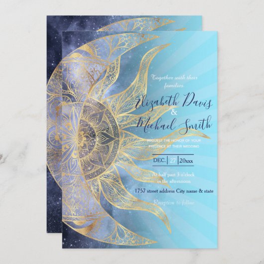 Gold Moon Sun Mandala Celestial Design Einladung (Vorne/Hinten)