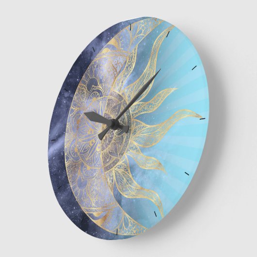 Gold Moon Sun Mandala Celestial Design Große Wanduhr (Winkel)
