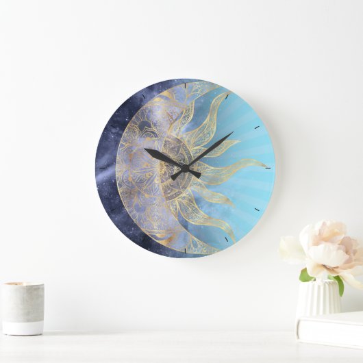 Gold Moon Sun Mandala Celestial Design Große Wanduhr (Zuhause)