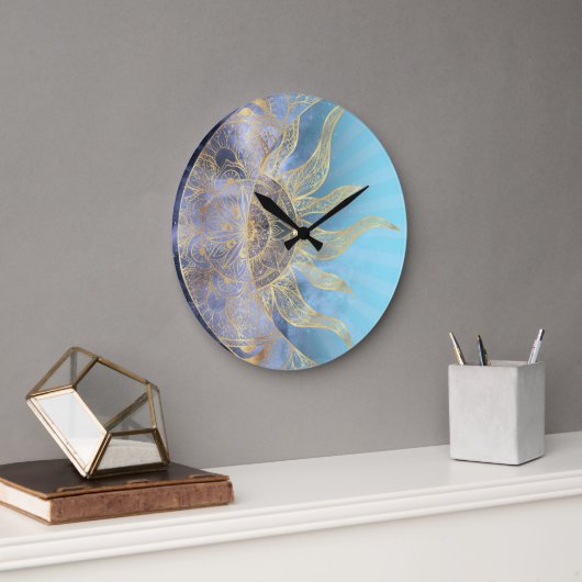 Gold Moon Sun Mandala Celestial Design Große Wanduhr (Büro)