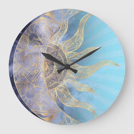 Gold Moon Sun Mandala Celestial Design Große Wanduhr (Vorderseite)