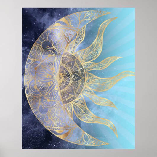 Gold Moon Sun Mandala Celestial Design Poster (Vorne)