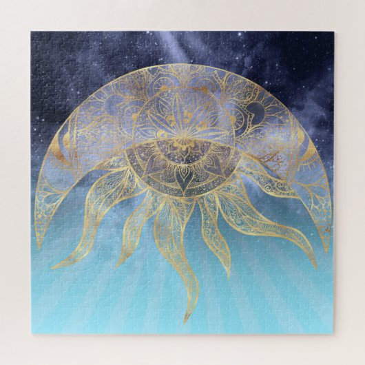 Gold Moon Sun Mandala Celestial Design Puzzle (Horizontal)