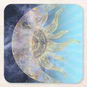 Gold Moon Sun Mandala Celestial Design Rechteckiger Pappuntersetzer (Vorderseite)