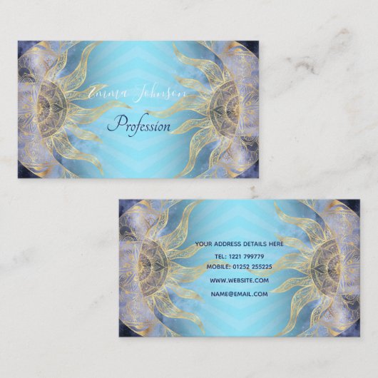 Gold Moon Sun Mandala Celestial Design Visitenkarte (Vorne/Hinten)